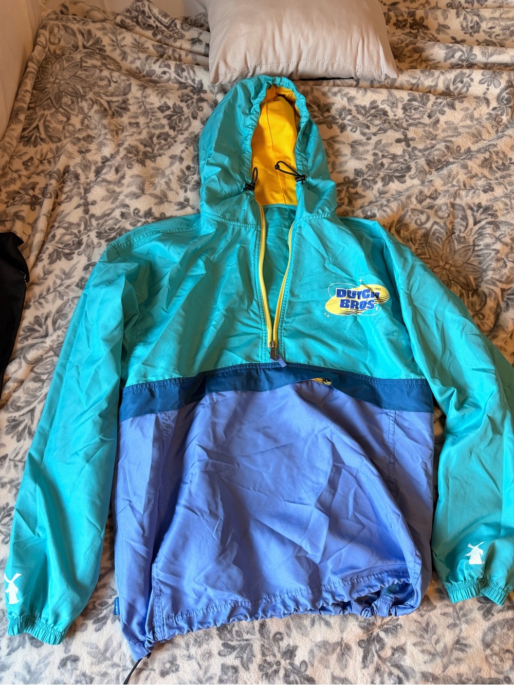 Dutch Bros Teal, Blue & Yellow Kids Hooded Windbreaker